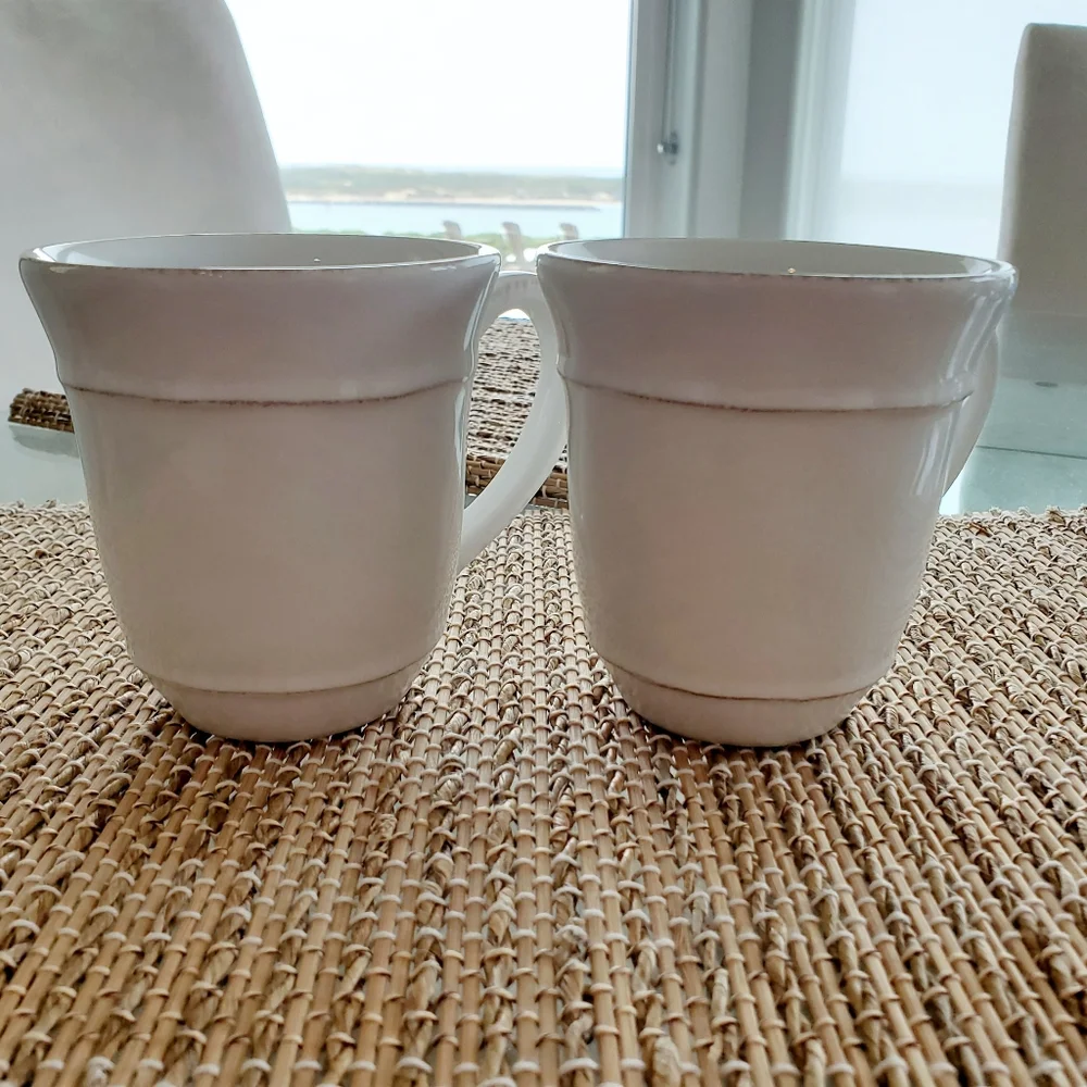 Pottery Barn Two Cambria Stoneware Mugs. Color: Stone. Made in Portugal. EUC.